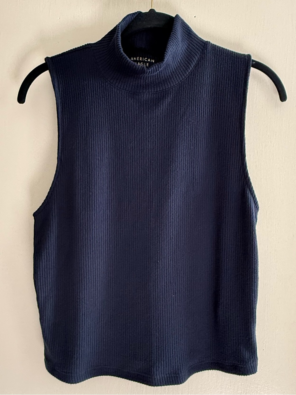 American Eagle Outfitters Navy Ribbed Sleeveless Mock Neck Tank Size XL